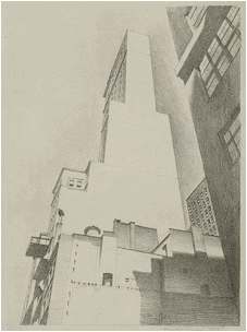 Delmonico Building by Charles Sheeler, 1926, lithograph drawing.